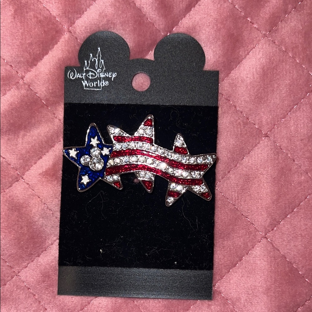 Vintage Disney Stars and Stripes Brooch with Red, White, and Blue